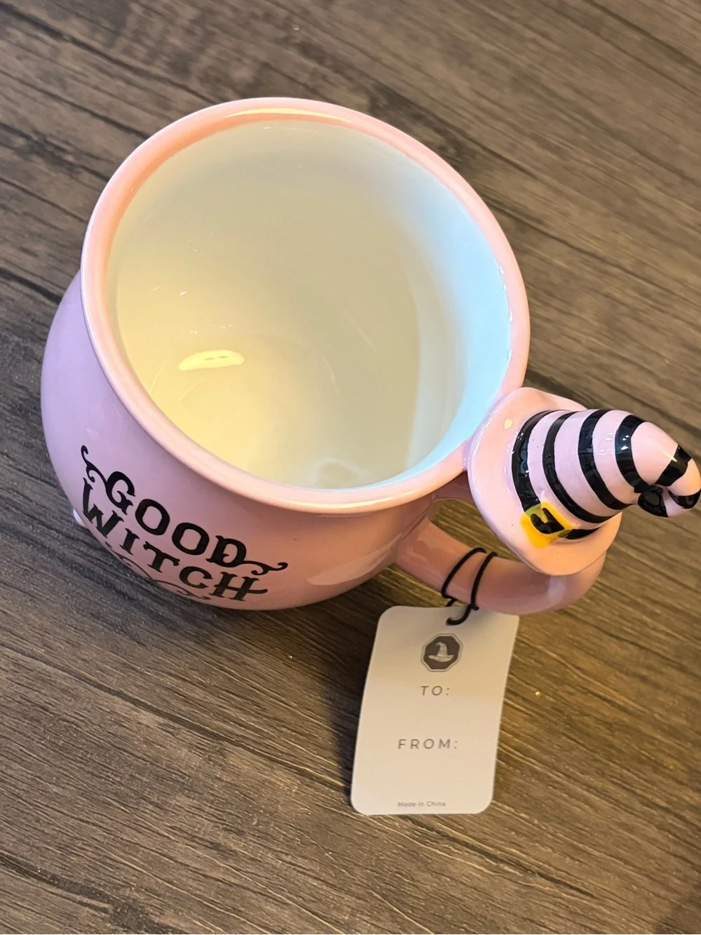 Pink Good Witch Cauldron Mug with witch hat